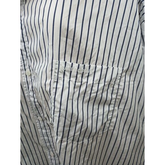 Balenciaga Women's Bow Detail Striped White Navy Blue Button Up Shirt Size 40 - Picture 10 of 11